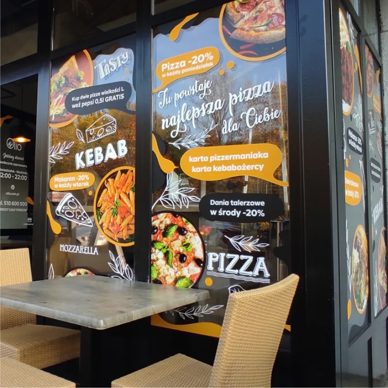 Projekt i oklejenie witryny Olio w Fordonie